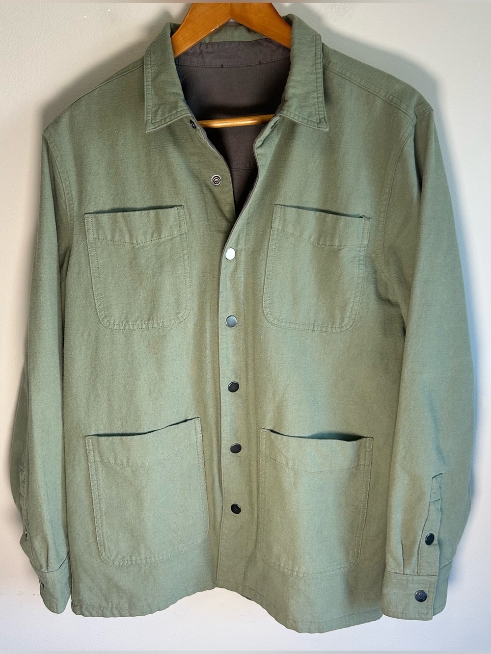Alesbury Men's Snap Button Up Shirt Size S Reversible Double Cloth Green & Gray